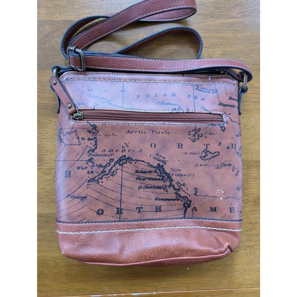 BOC Map Print Faux Leather Crossbody Bag Travel Vintage 90s Adjustable Strap - Picture 5 of 8